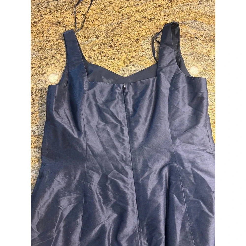 Talbots Woman 100% Silk Navy Blue Lined Sleeveless Dress Size M Fit & Flare-READ